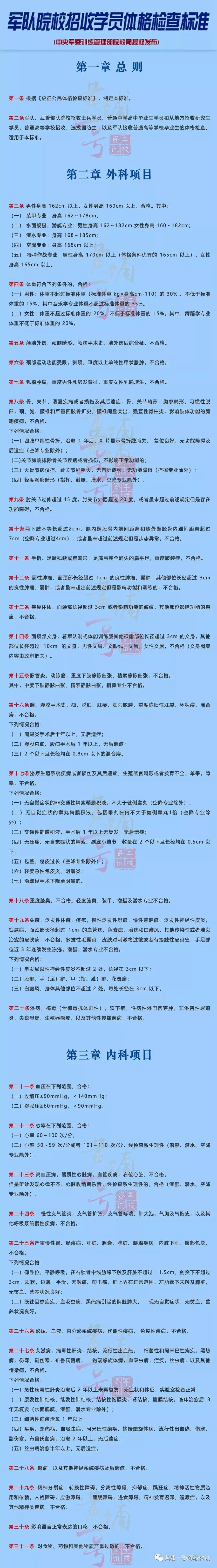 最详细！2019年军队院校招生体检标准全